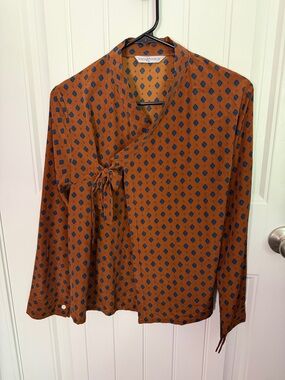 Sunday Burnt Orange Wrap Blouse with Navy Diamond Print